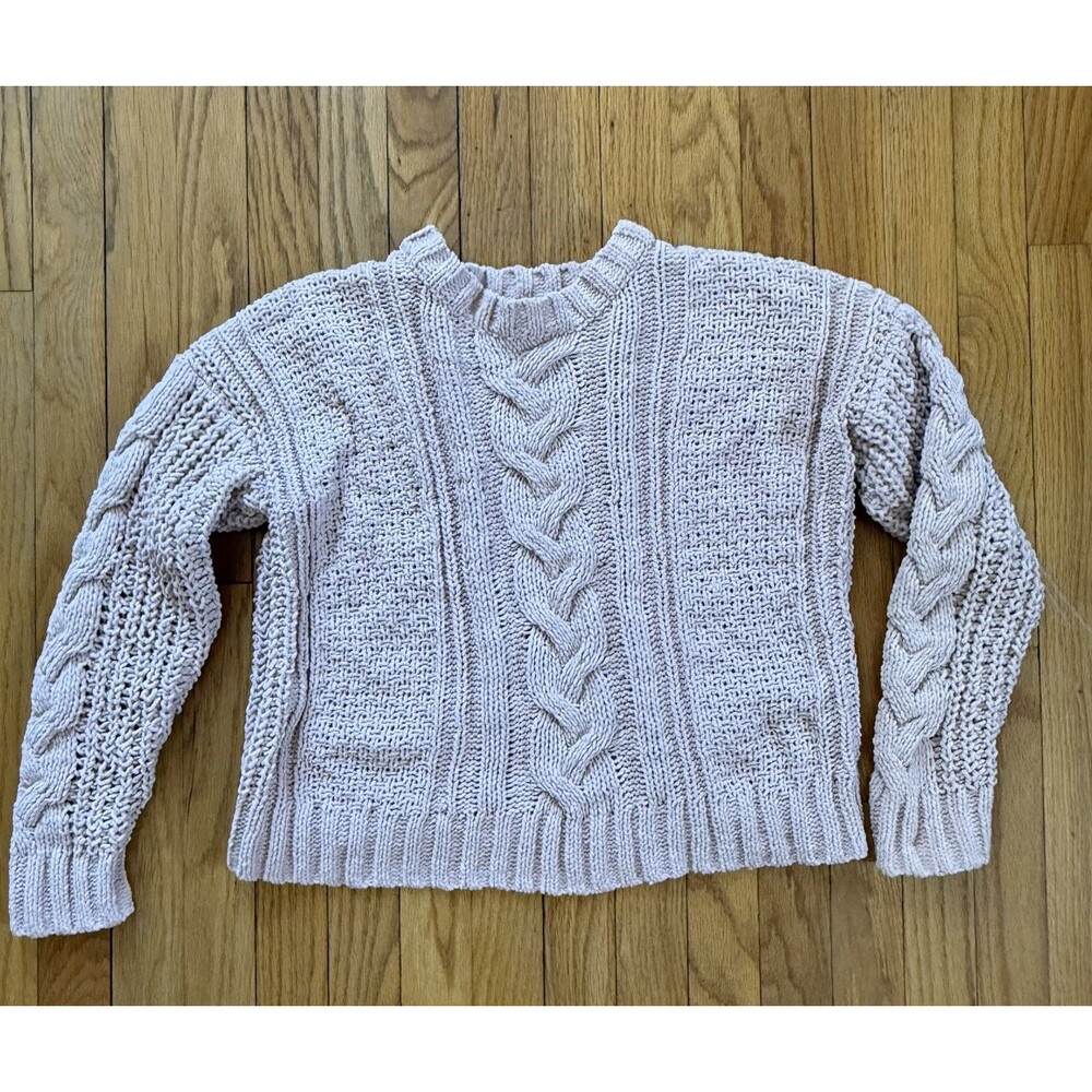 Aeropostale Women's S Pink Chunky Cable Knit Chenille Sweater Soft girl Coquette